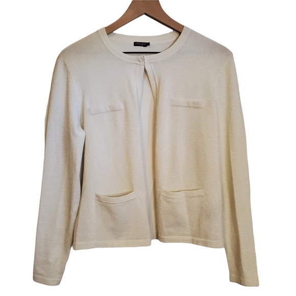 J. McLaughlin Sparkle Metallic Top Button Open Cardigan - Picture 7 of 10